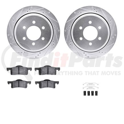 7512-54149 by DYNAMIC FRICTION COMPANY - Brake Rotor - Drilled & Slotted - Silver w/5000 Brake Pads & HW Kit