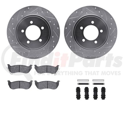 7512-54151 by DYNAMIC FRICTION COMPANY - Brake Rotor - Dimpled & Slotted - Silver w/5000 Brake Pads & HW Kit