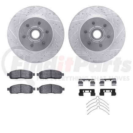 7512-54155 by DYNAMIC FRICTION COMPANY - Brake Rotor - Drilled & Slotted - Silver w/5000 Brake Pads & HW Kit