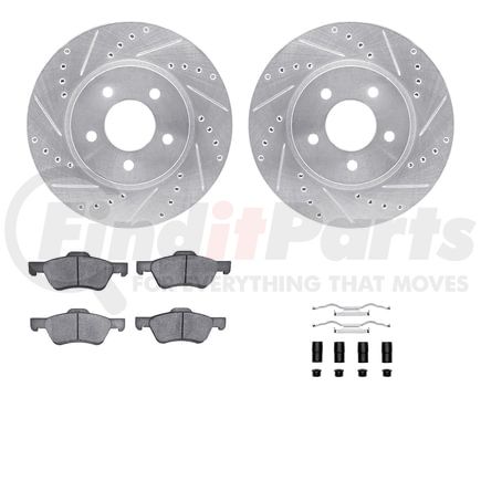 7512-54172 by DYNAMIC FRICTION COMPANY - Brake Rotor - Dimpled & Slotted - Silver w/5000 Brake Pads & HW Kit