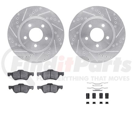 7512-54170 by DYNAMIC FRICTION COMPANY - Brake Rotor - Dimpled & Slotted - Silver w/5000 Brake Pads & HW Kit