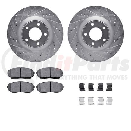 7512-54188 by DYNAMIC FRICTION COMPANY - Brake Rotor - Dimpled & Slotted - Silver w/5000 Brake Pads & HW Kit