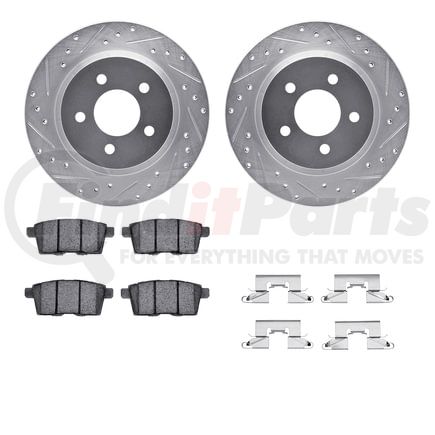 7512-54190 by DYNAMIC FRICTION COMPANY - Brake Rotor - Dimpled & Slotted - Silver w/5000 Brake Pads & HW Kit