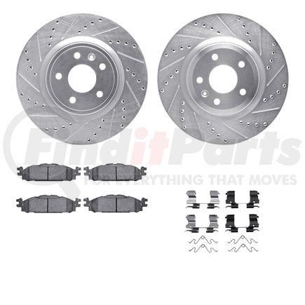 7512-54204 by DYNAMIC FRICTION COMPANY - Brake Rotor - Dimpled & Slotted - Silver w/5000 Brake Pads & HW Kit