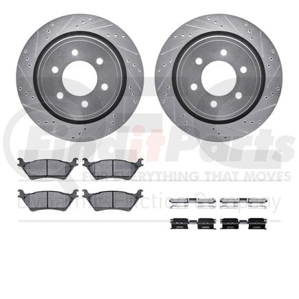 7512-54208 by DYNAMIC FRICTION COMPANY - Brake Rotor - Dimpled & Slotted - Silver w/5000 Brake Pads & HW Kit