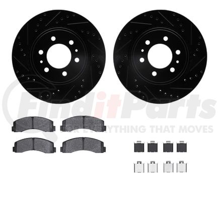 7512-54223 by DYNAMIC FRICTION COMPANY - Brake Rotor - Dimpled & Slotted - Silver w/5000 Brake Pads & HW Kit