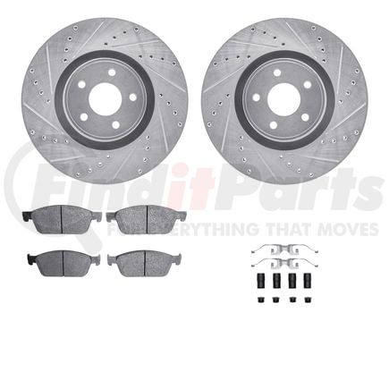 7512-54226 by DYNAMIC FRICTION COMPANY - Brake Rotor - Dimpled & Slotted - Silver w/5000 Brake Pads & HW Kit