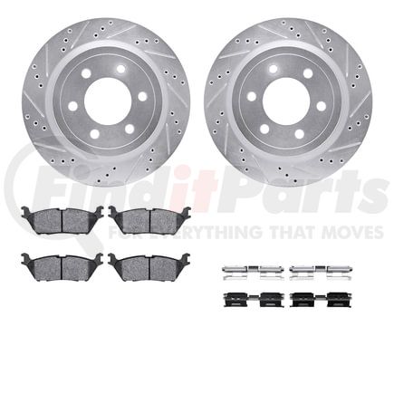 7512-54229 by DYNAMIC FRICTION COMPANY - Brake Rotor - Dimpled & Slotted - Silver w/5000 Brake Pads & HW Kit