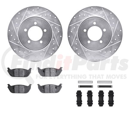 7512-55006 by DYNAMIC FRICTION COMPANY - Brake Rotor - Drilled & Slotted - Silver w/5000 Brake Pads & HW Kit