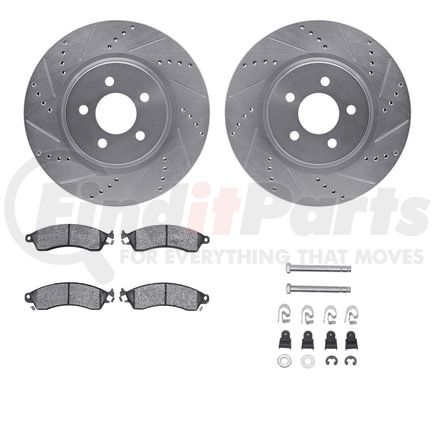 7512-55135 by DYNAMIC FRICTION COMPANY - Rotors-Drilled & Slotted-Silver w/ 5000 Advanced Brake Pads Incl Hdw