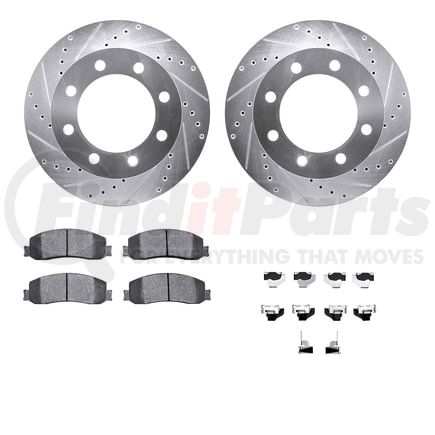 7212-99201 by DYNAMIC FRICTION COMPANY - Brake Rotor - Drilled & Slotted - Silver- HD Brake Pad - Hardware