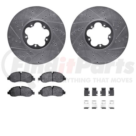 7212-99245 by DYNAMIC FRICTION COMPANY - Brake Rotor - Drilled & Slotted - Silver- HD Brake Pad - Hardware