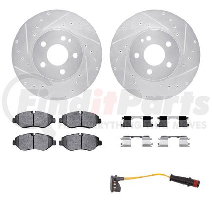 7222-63210 by DYNAMIC FRICTION COMPANY - Brake Rotor - Drilled & Slotted - Silver w/HD Brake Pad w/HW Kit & Sensor