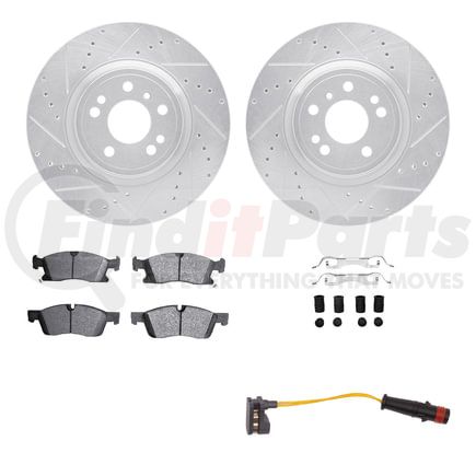 7222-63002 by DYNAMIC FRICTION COMPANY - Brake Rotor - Drilled & Slotted - Silver w/HD Brake Pad w/HW Kit & Sensor