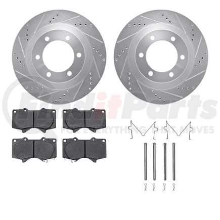 7412-76015 by DYNAMIC FRICTION COMPANY - Brake Rotor - Drilled & Slotted - Silver- HD Brake Pad - Hardware