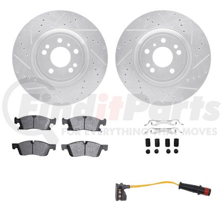7422-63002 by DYNAMIC FRICTION COMPANY - Brake Rotor - Drilled & Slotted - Silver w/HD Brake Pad w/HW Kit & Sensor