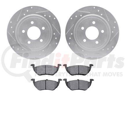 7502-54013 by DYNAMIC FRICTION COMPANY - Brake Rotor - Drilled & Slotted - Silver with 5000 Brake Pads - Ceramic