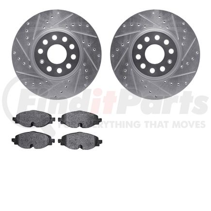 7502-74028 by DYNAMIC FRICTION COMPANY - Brake Rotor - Drilled & Slotted - Silver with 5000 Brake Pads - Ceramic