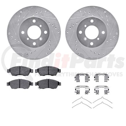 7512-01003 by DYNAMIC FRICTION COMPANY - Rotors-Drilled & Slotted-Silver w/ 5000 Advanced Brake Pads Incl Hdw