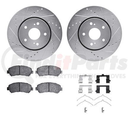 7512-01007 by DYNAMIC FRICTION COMPANY - Rotors-Drilled & Slotted-Silver w/ 5000 Advanced Brake Pads Incl Hdw