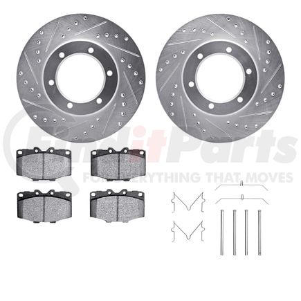 7512-76009 by DYNAMIC FRICTION COMPANY - Brake Rotor - Dimpled & Slotted - Silver w/5000 Brake Pads & HW Kit
