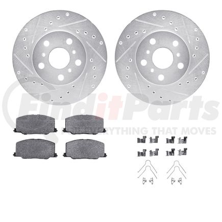 7512-76032 by DYNAMIC FRICTION COMPANY - Rotors-Drilled & Slotted-Silver w/ 5000 Advanced Brake Pads Incl Hdw