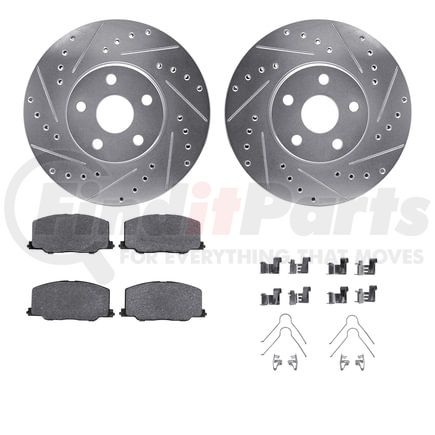 7512-76037 by DYNAMIC FRICTION COMPANY - Rotors-Drilled & Slotted-Silver w/ 5000 Advanced Brake Pads Incl Hdw
