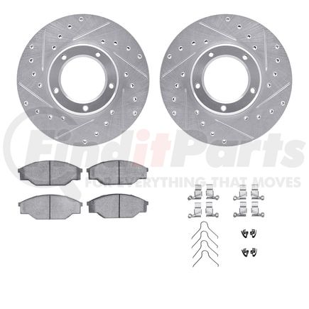 7512-76045 by DYNAMIC FRICTION COMPANY - Brake Rotor - Dimpled & Slotted - Silver w/5000 Brake Pads & HW Kit