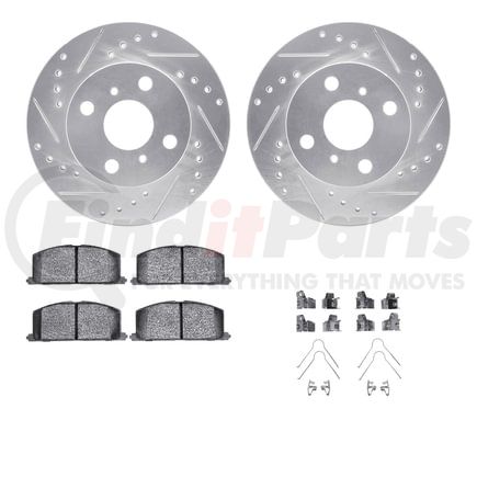 7512-76044 by DYNAMIC FRICTION COMPANY - Rotors-Drilled & Slotted-Silver w/ 5000 Advanced Brake Pads Incl Hdw