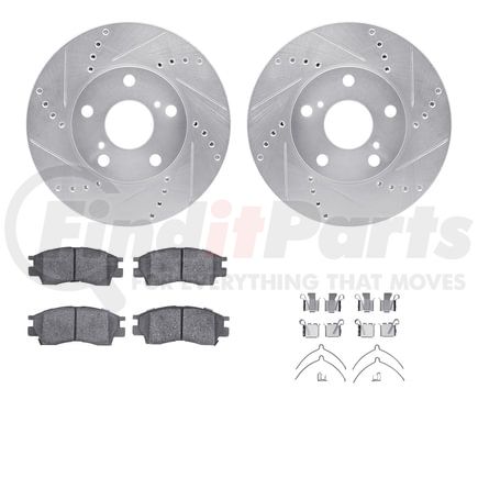 7512-76051 by DYNAMIC FRICTION COMPANY - Rotors-Drilled & Slotted-Silver w/ 5000 Advanced Brake Pads Incl Hdw