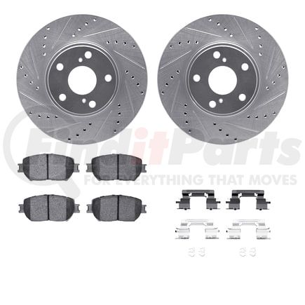 7512-76062 by DYNAMIC FRICTION COMPANY - Rotors-Drilled & Slotted-Silver w/ 5000 Advanced Brake Pads Incl Hdw