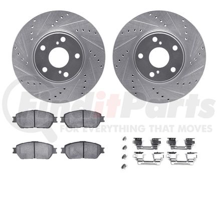 7512-76061 by DYNAMIC FRICTION COMPANY - Rotors-Drilled & Slotted-Silver w/ 5000 Advanced Brake Pads Incl Hdw