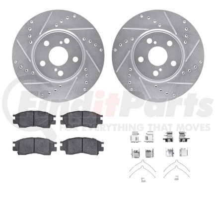7512-76068 by DYNAMIC FRICTION COMPANY - Rotors-Drilled & Slotted-Silver w/ 5000 Advanced Brake Pads Incl Hdw