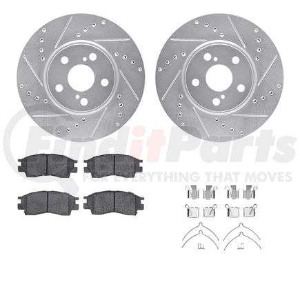 7512-76067 by DYNAMIC FRICTION COMPANY - Rotors-Drilled & Slotted-Silver w/ 5000 Advanced Brake Pads Incl Hdw