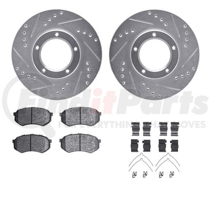 7512-76072 by DYNAMIC FRICTION COMPANY - Brake Rotor - Dimpled & Slotted - Silver w/5000 Brake Pads & HW Kit