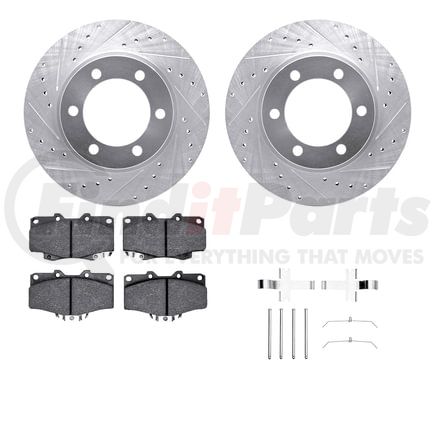 7512-76077 by DYNAMIC FRICTION COMPANY - Brake Rotor - Dimpled & Slotted - Silver w/5000 Brake Pads & HW Kit