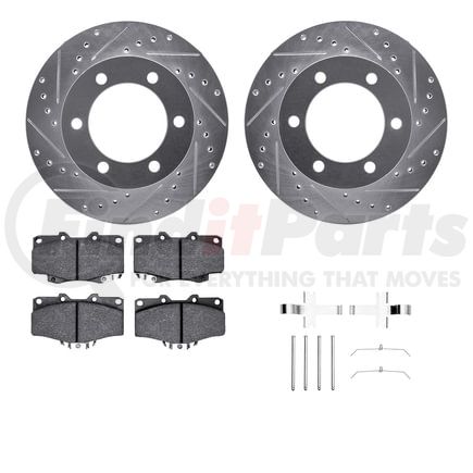 7512-76076 by DYNAMIC FRICTION COMPANY - Brake Rotor - Dimpled & Slotted - Silver w/5000 Brake Pads & HW Kit