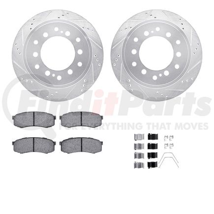 7512-76100 by DYNAMIC FRICTION COMPANY - Brake Rotor - Dimpled & Slotted - Silver w/5000 Brake Pads & HW Kit