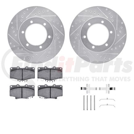 7512-76102 by DYNAMIC FRICTION COMPANY - Brake Rotor - Dimpled & Slotted - Silver w/5000 Brake Pads & HW Kit