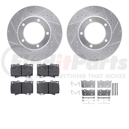 7512-76115 by DYNAMIC FRICTION COMPANY - Brake Rotor - Dimpled & Slotted - Silver w/5000 Brake Pads & HW Kit