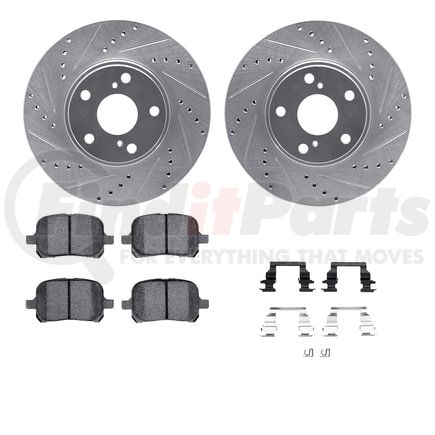 7512-76113 by DYNAMIC FRICTION COMPANY - Brake Rotor - Dimpled & Slotted - Silver w/5000 Brake Pads & HW Kit
