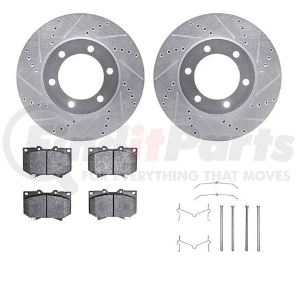 7512-76117 by DYNAMIC FRICTION COMPANY - Brake Rotor - Dimpled & Slotted - Silver w/5000 Brake Pads & HW Kit