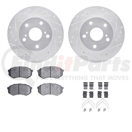 7512-76124 by DYNAMIC FRICTION COMPANY - Rotors-Drilled & Slotted-Silver w/ 5000 Advanced Brake Pads Incl Hdw