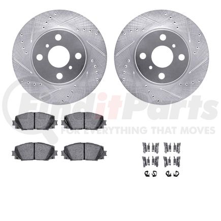 7512-76128 by DYNAMIC FRICTION COMPANY - Rotors-Drilled & Slotted-Silver w/ 5000 Advanced Brake Pads Incl Hdw