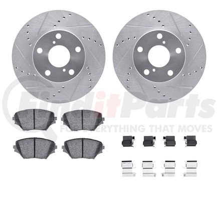 7512-76130 by DYNAMIC FRICTION COMPANY - Brake Rotor - Dimpled & Slotted - Silver w/5000 Brake Pads & HW Kit