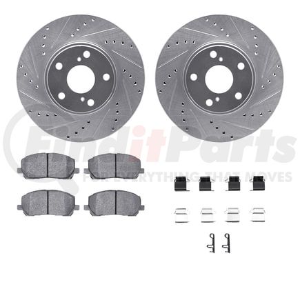 7512-76131 by DYNAMIC FRICTION COMPANY - Brake Rotor - Dimpled & Slotted - Silver w/5000 Brake Pads & HW Kit