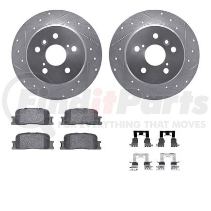 7512-76134 by DYNAMIC FRICTION COMPANY - Brake Rotor - Dimpled & Slotted - Silver w/5000 Brake Pads & HW Kit