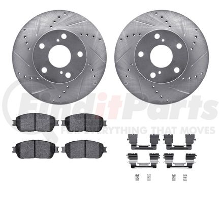 7512-76138 by DYNAMIC FRICTION COMPANY - Brake Rotor - Dimpled & Slotted - Silver w/5000 Brake Pads & HW Kit