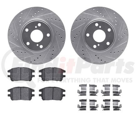 7512-76143 by DYNAMIC FRICTION COMPANY - Brake Rotor - Dimpled & Slotted - Silver w/5000 Brake Pads & HW Kit