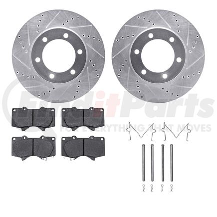 7512-76145 by DYNAMIC FRICTION COMPANY - Brake Rotor - Dimpled & Slotted - Silver w/5000 Brake Pads & HW Kit